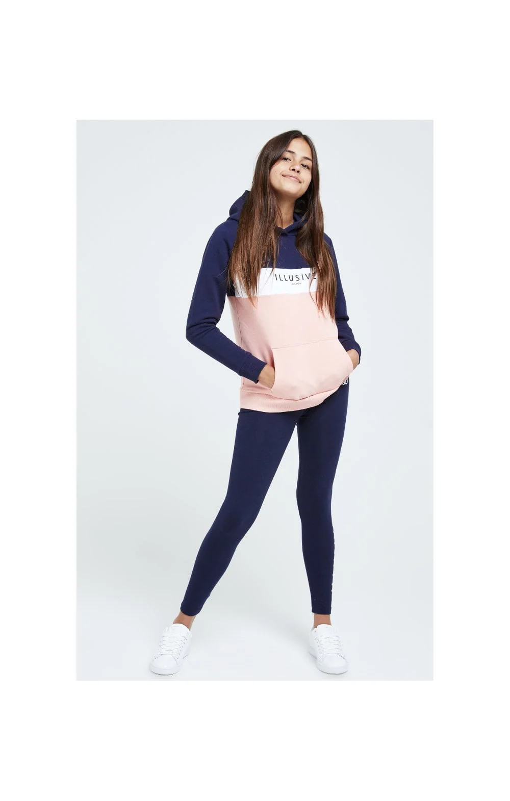 Illusive London Colour Block Hoodie - Navy & Pink - Image 4