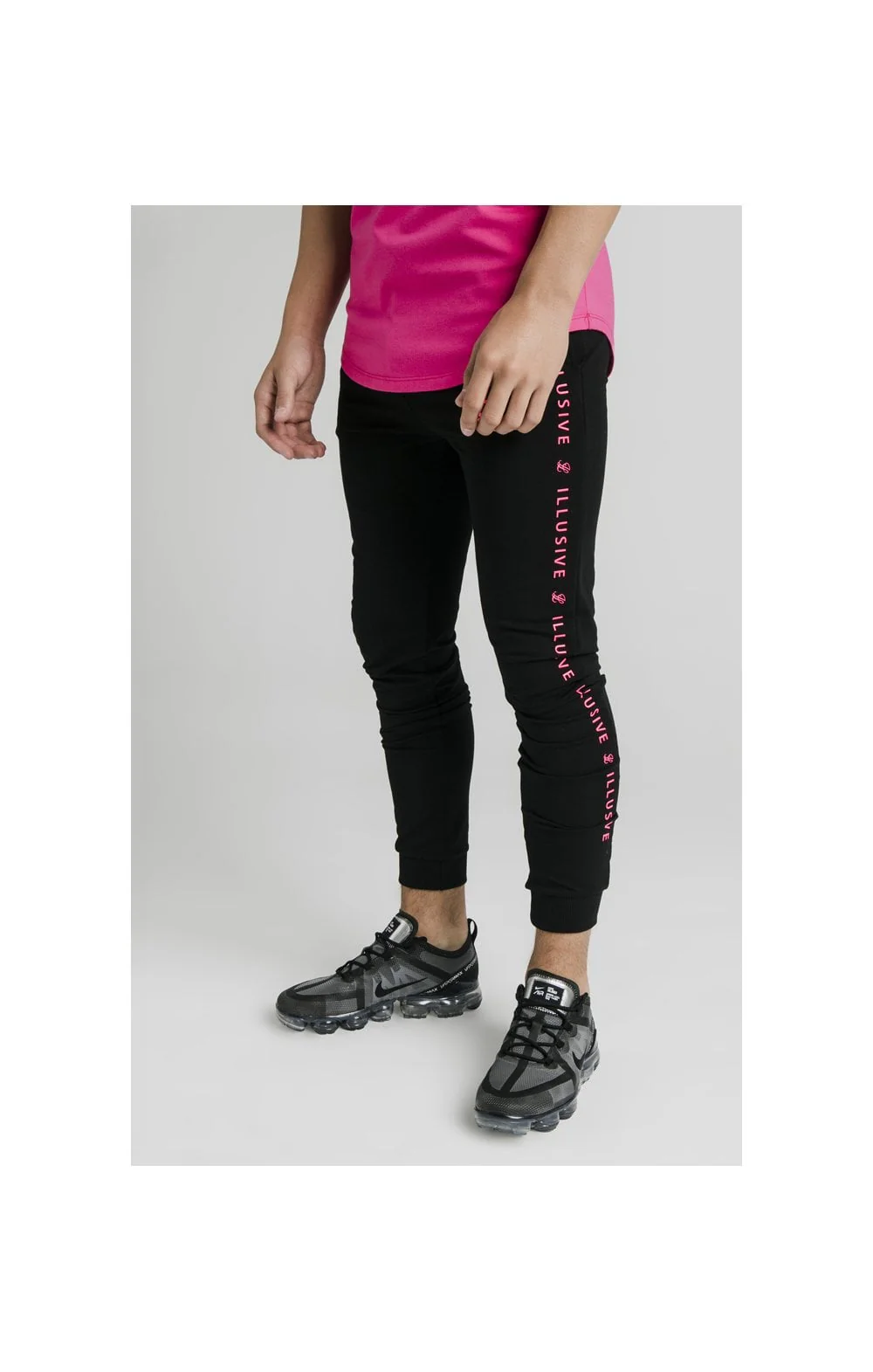 Illusive London Cuffed Joggers – Black & Pink