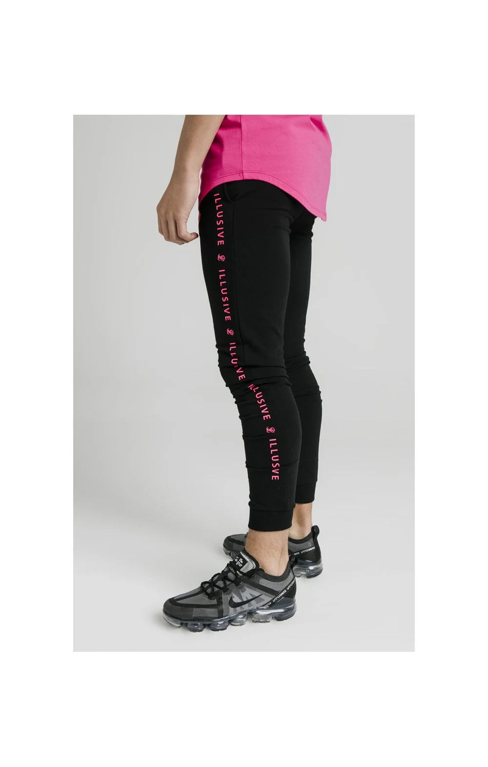 Illusive London Cuffed Joggers – Black & Pink - Image 2
