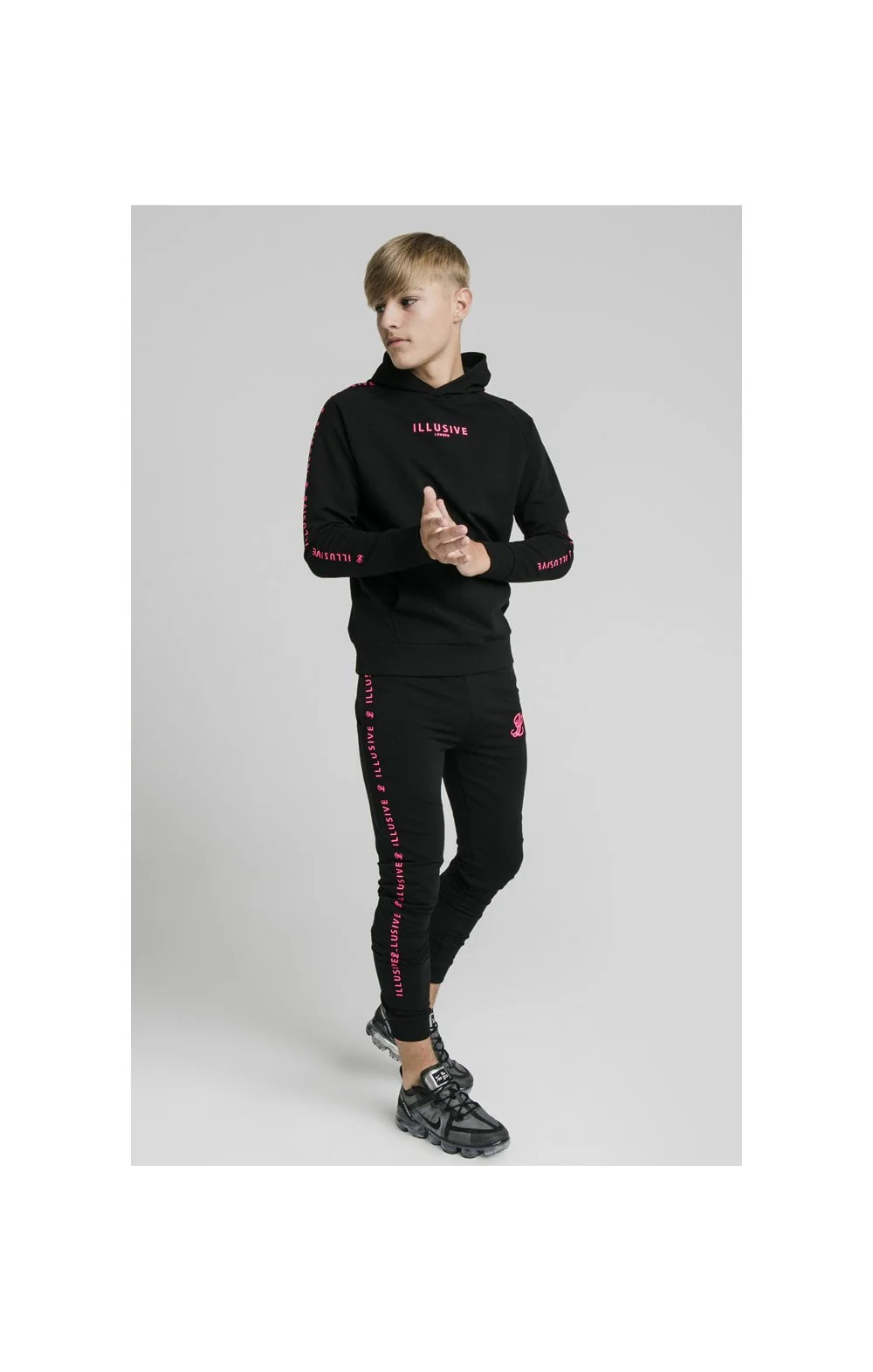 Illusive London Cuffed Joggers – Black & Pink - Image 3
