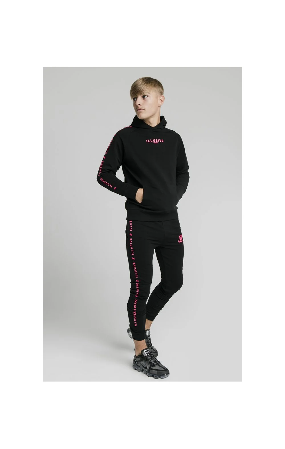 Illusive London Cuffed Joggers – Black & Pink - Image 5