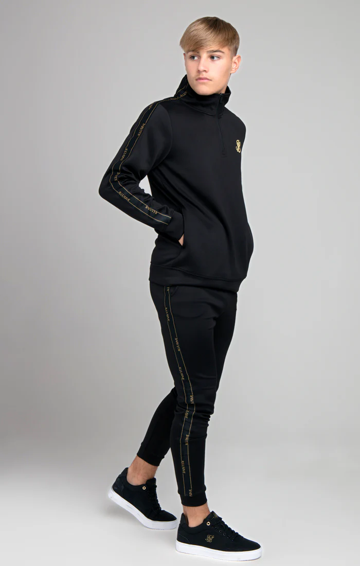 Boys Illusive Black Taped 1/4 Zip Hoodie - Image 2