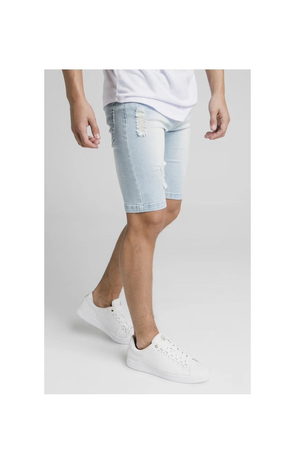 Illusive London Distressed Denim Shorts - Light Blue - Image 2