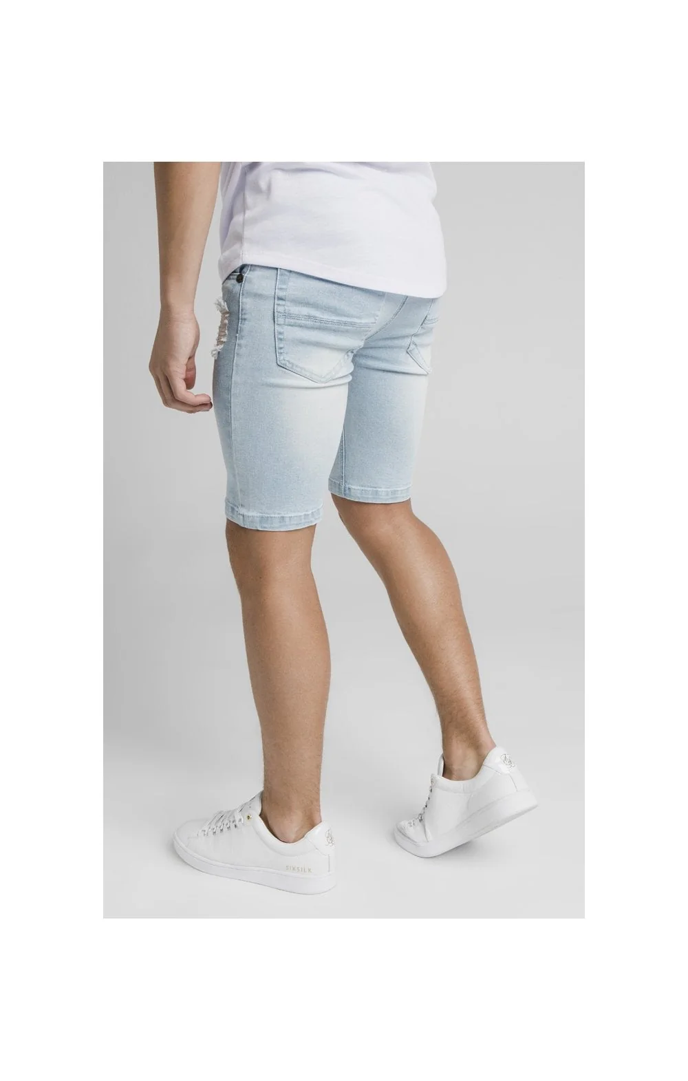 Illusive London Distressed Denim Shorts - Light Blue - Image 3