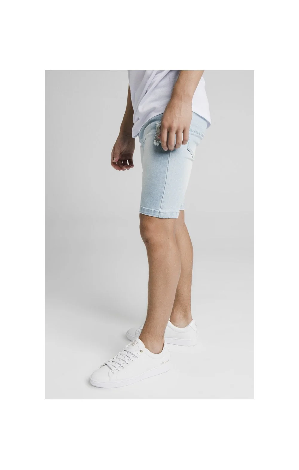 Illusive London Distressed Denim Shorts - Light Blue - Image 4