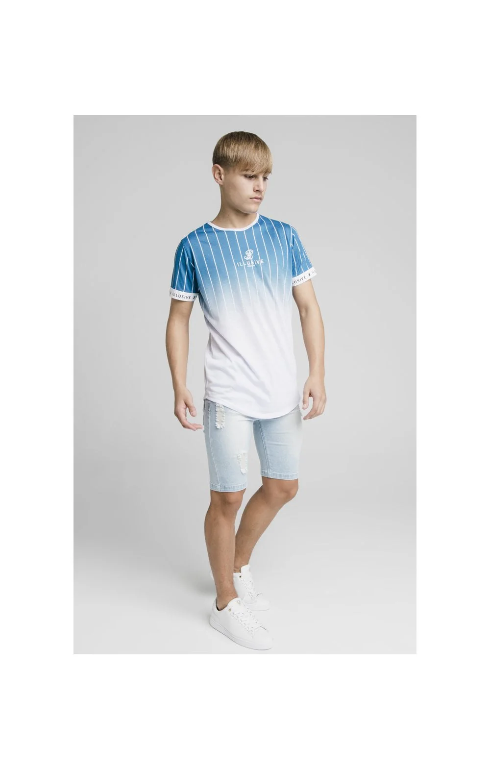 Illusive London Distressed Denim Shorts - Light Blue - Image 5