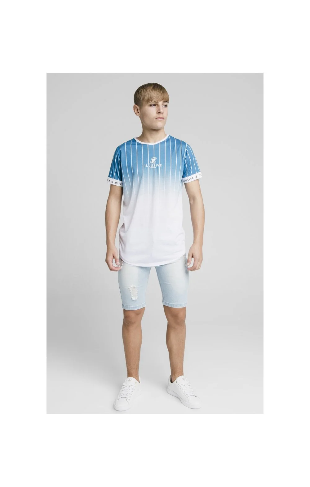 Illusive London Distressed Denim Shorts - Light Blue - Image 6
