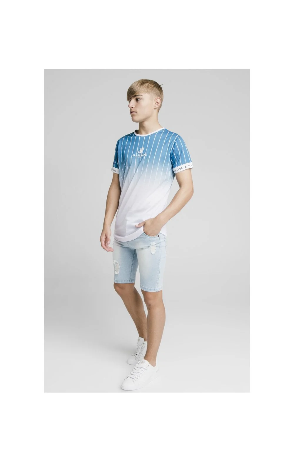 Illusive London Distressed Denim Shorts - Light Blue - Image 7