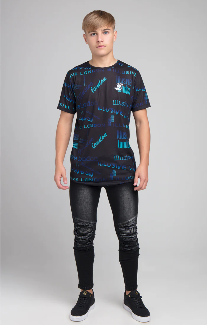 Boys Illusive Black Logo Printed T-Shirt - Image 3
