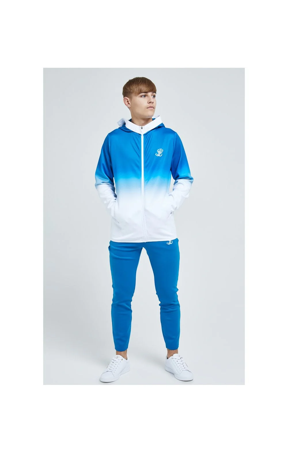 Illusive London Elevate Agility Zip Through Hoodie - Blue & White - Image 5