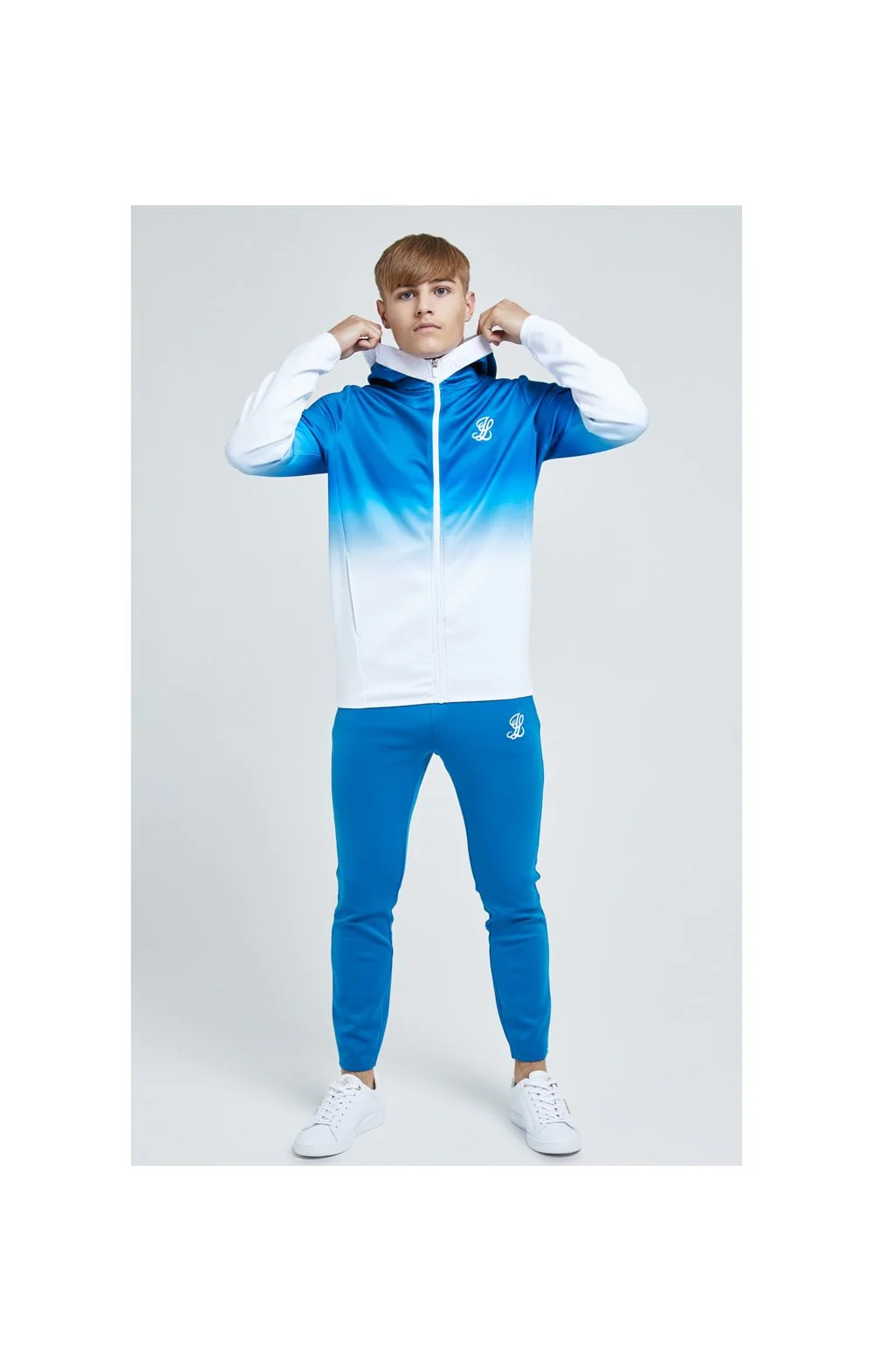 Illusive London Elevate Agility Zip Through Hoodie - Blue & White - Image 7