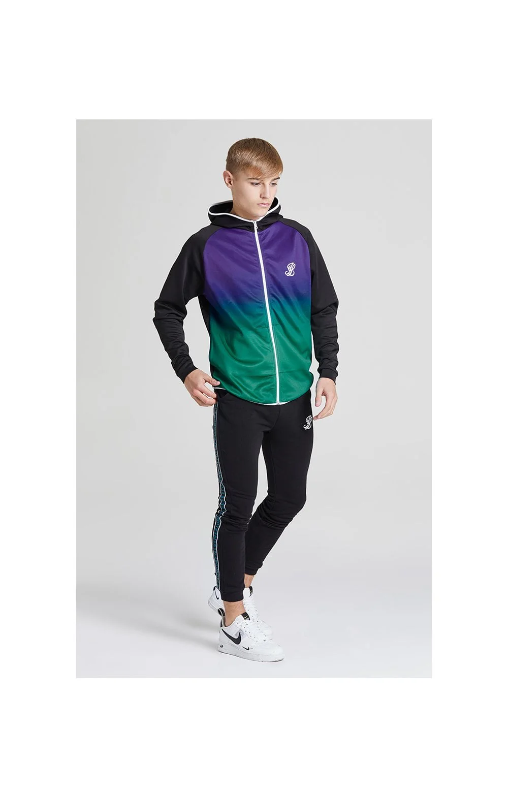 Illusive London Fade Athlete Hoodie – Black,Purple & Teal Green - Image 4