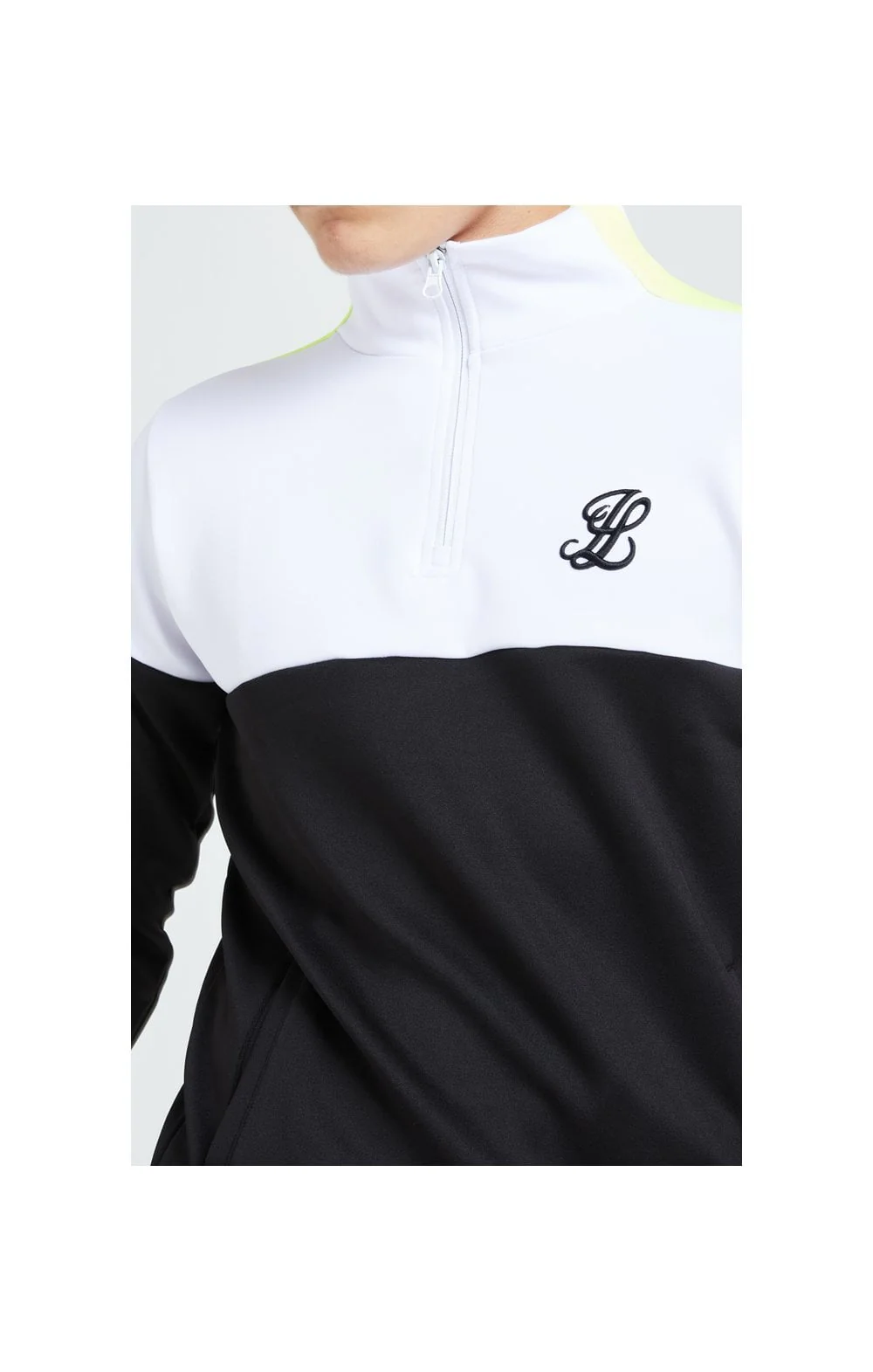 Illusive London Fade Funnel Neck Hoodie - Black,White & Neon Yellow - Image 3