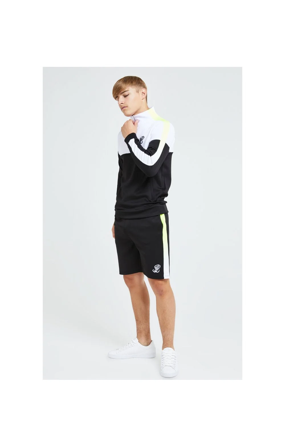 Illusive London Fade Funnel Neck Hoodie - Black,White & Neon Yellow - Image 7