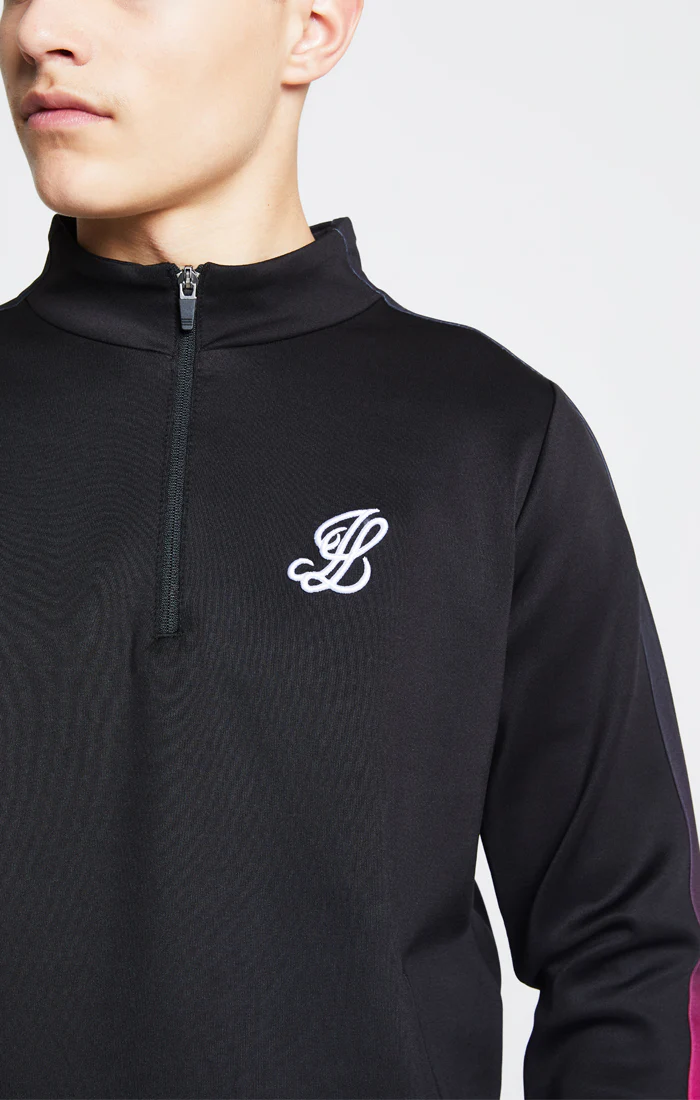 Illusive London Fade Panel 1/4 Zip Hoodie - Black & Pink - Image 2
