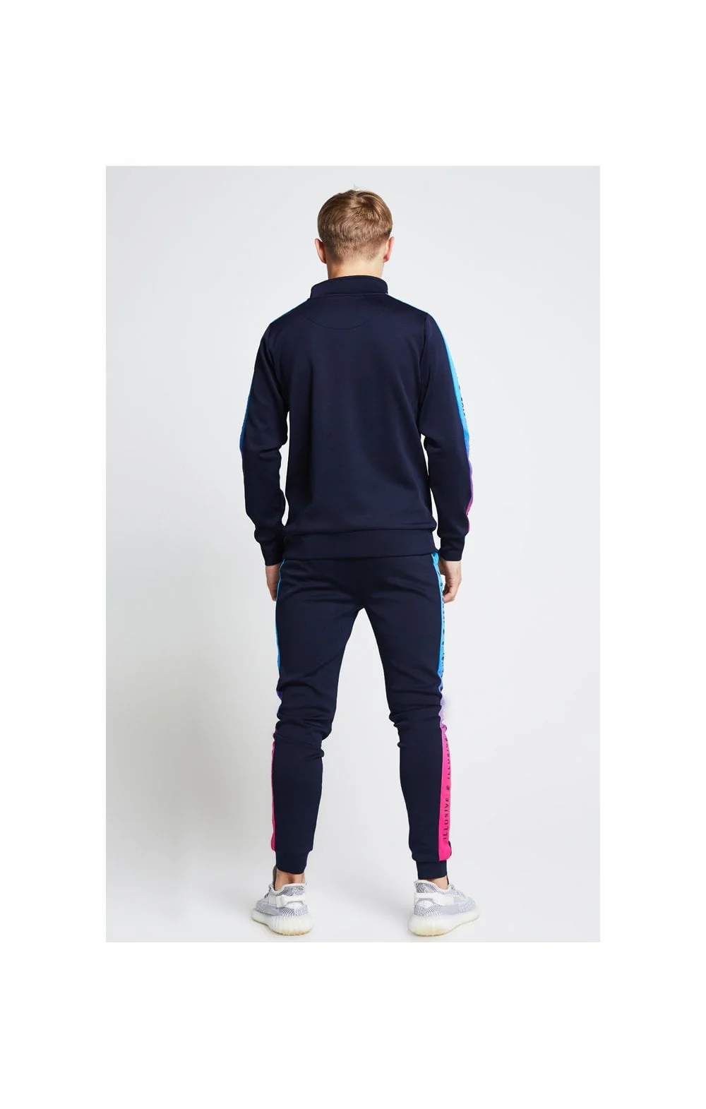 Illusive London Fade Panel Funnel Neck 1/4 Zip Hoodie - Navy Blue & Pink - Image 6