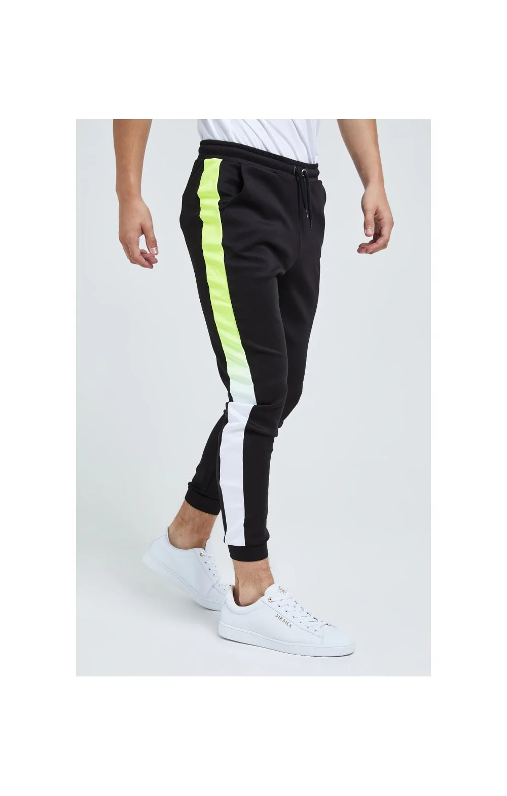 Illusive London Fade Panel Jogger - Black,White & Neon Yellow - Image 2