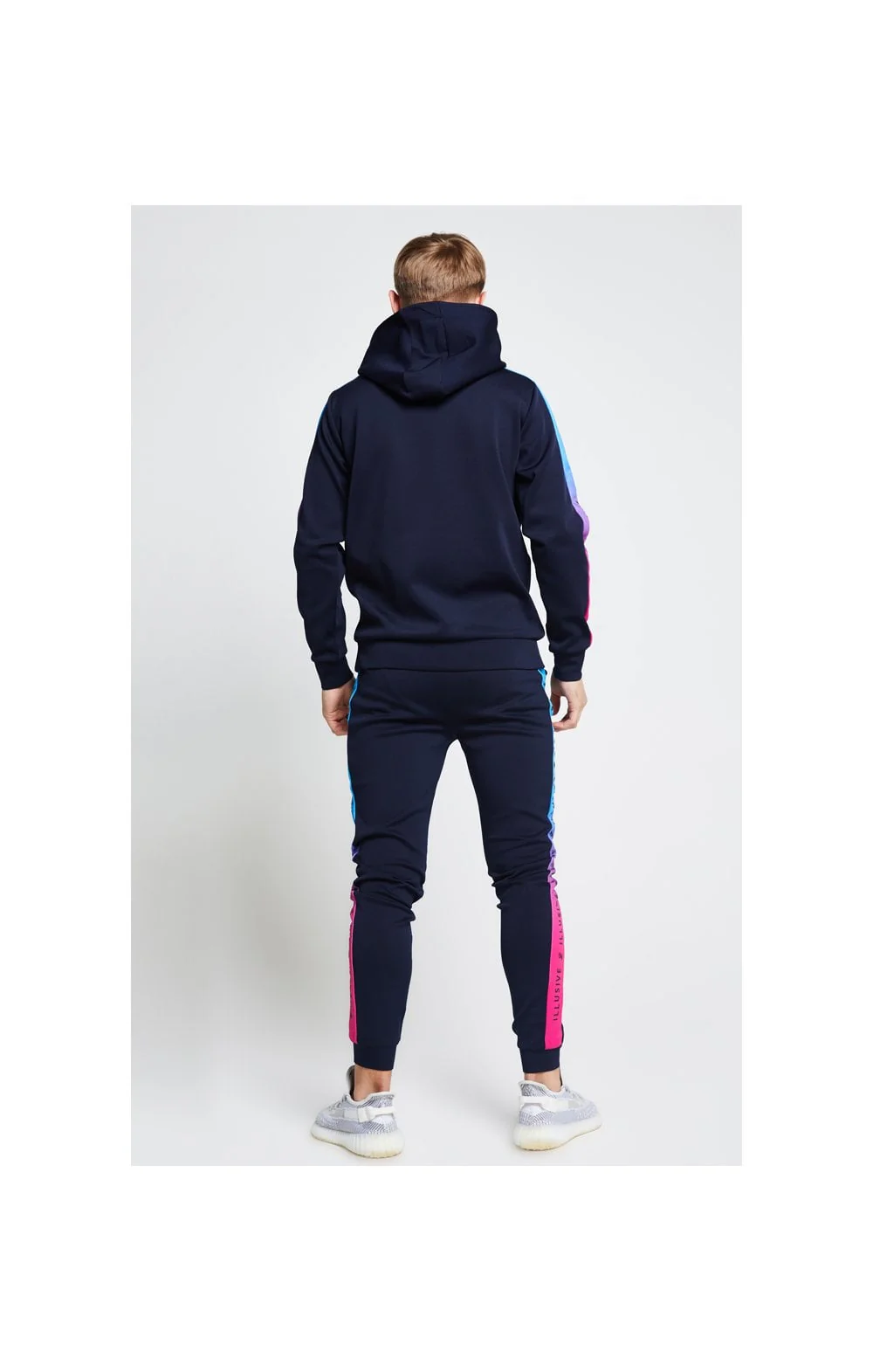 Illusive London Fade Panel Overhead Hoodie - Navy Blue & Pink - Image 5