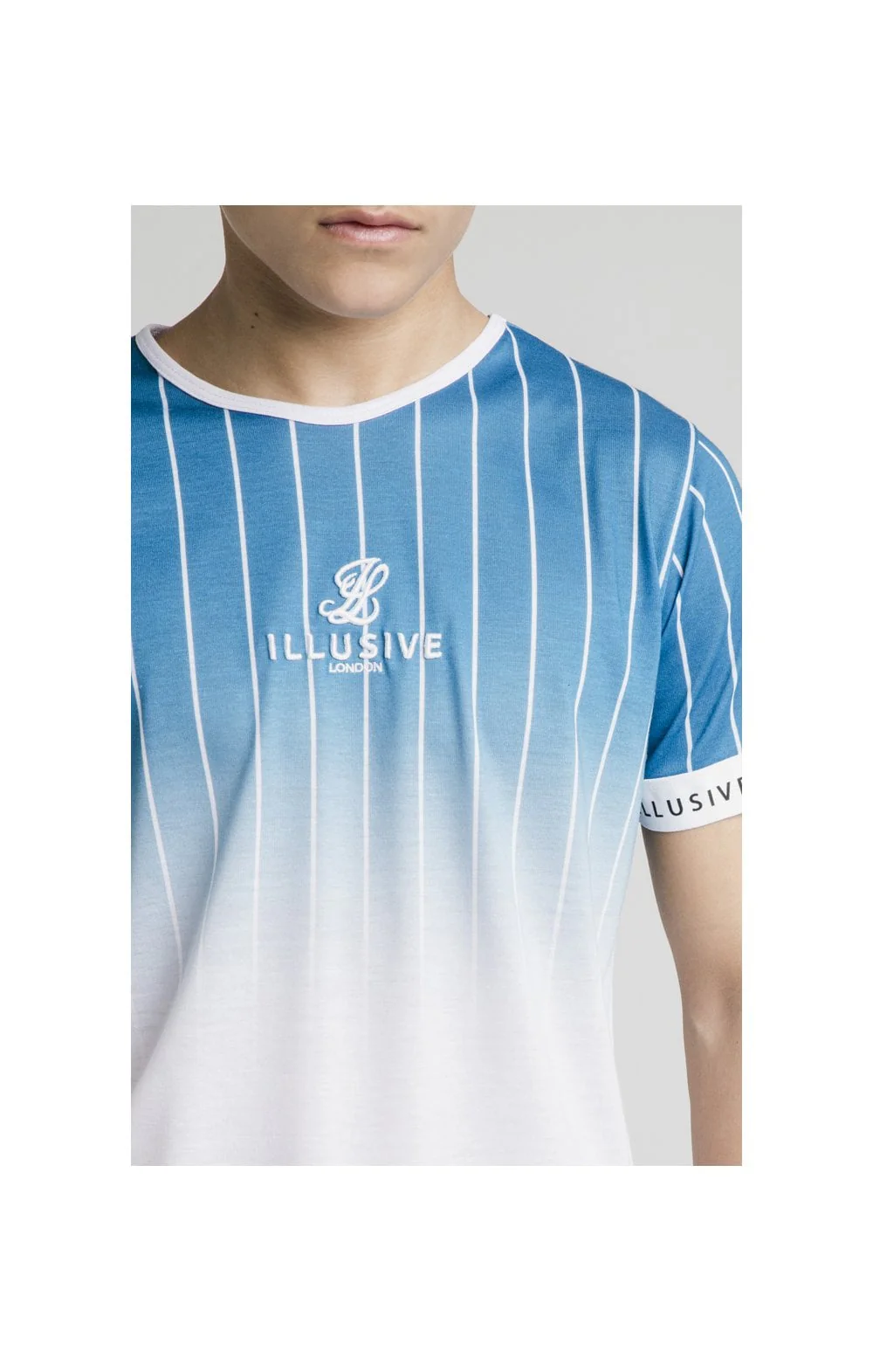 Illusive London Fade Stripe Tech Tee - Teal & White - Image 2