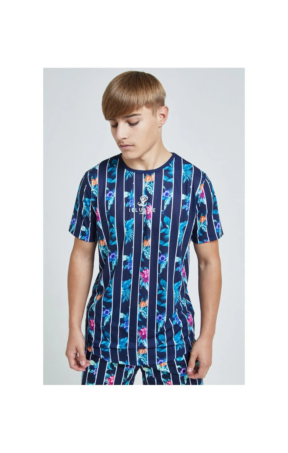 Illusive London Floral Stripe Tee – Navy & Floral - Image 3