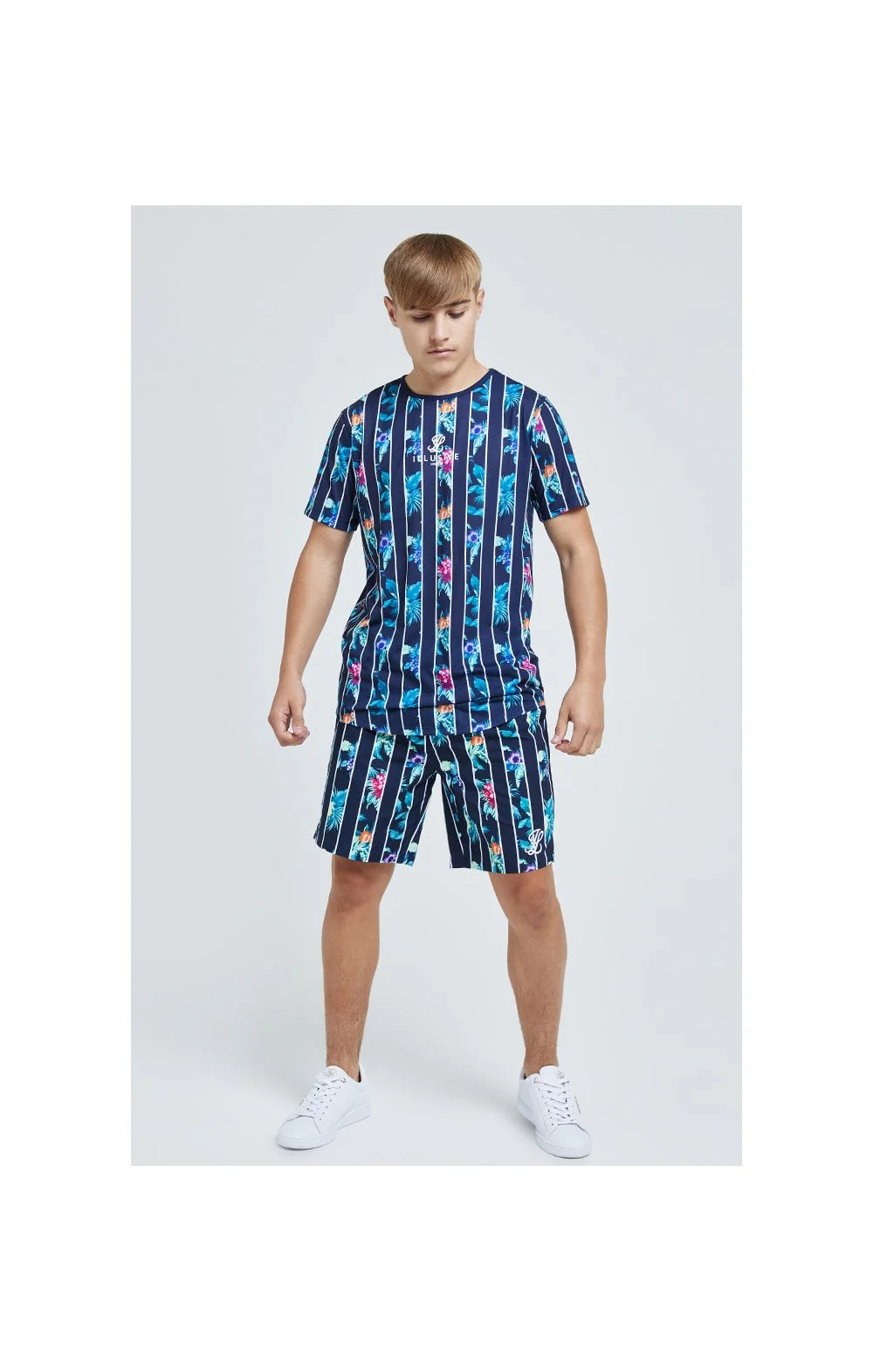 Illusive London Floral Stripe Tee – Navy & Floral - Image 4