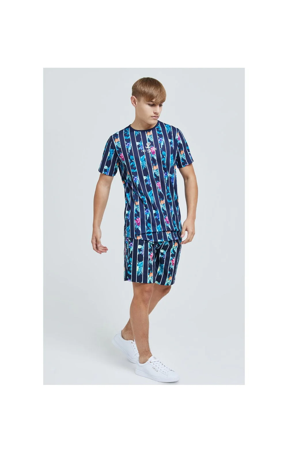Illusive London Floral Stripe Tee – Navy & Floral - Image 5
