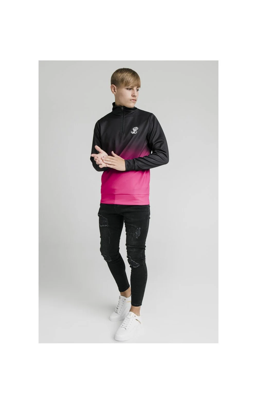 Illusive London Funnel Neck 1/4 Zip Hoodie - Black & Pink - Image 4