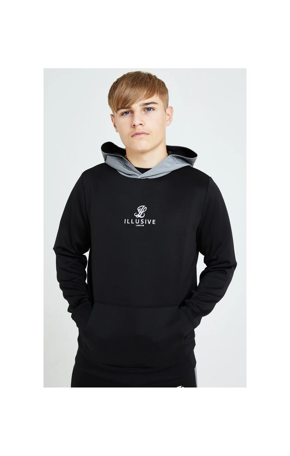 Illusive London Hybrid Overhead Hoodie - Black & Grey - Image 2