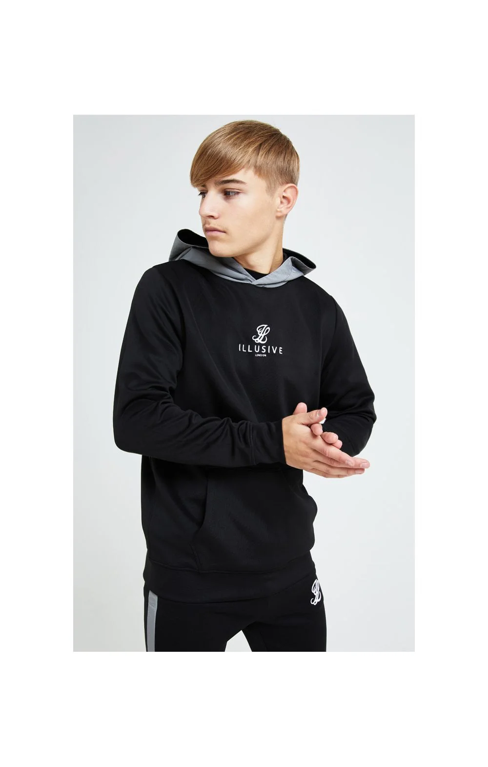 Illusive London Hybrid Overhead Hoodie - Black & Grey - Image 3