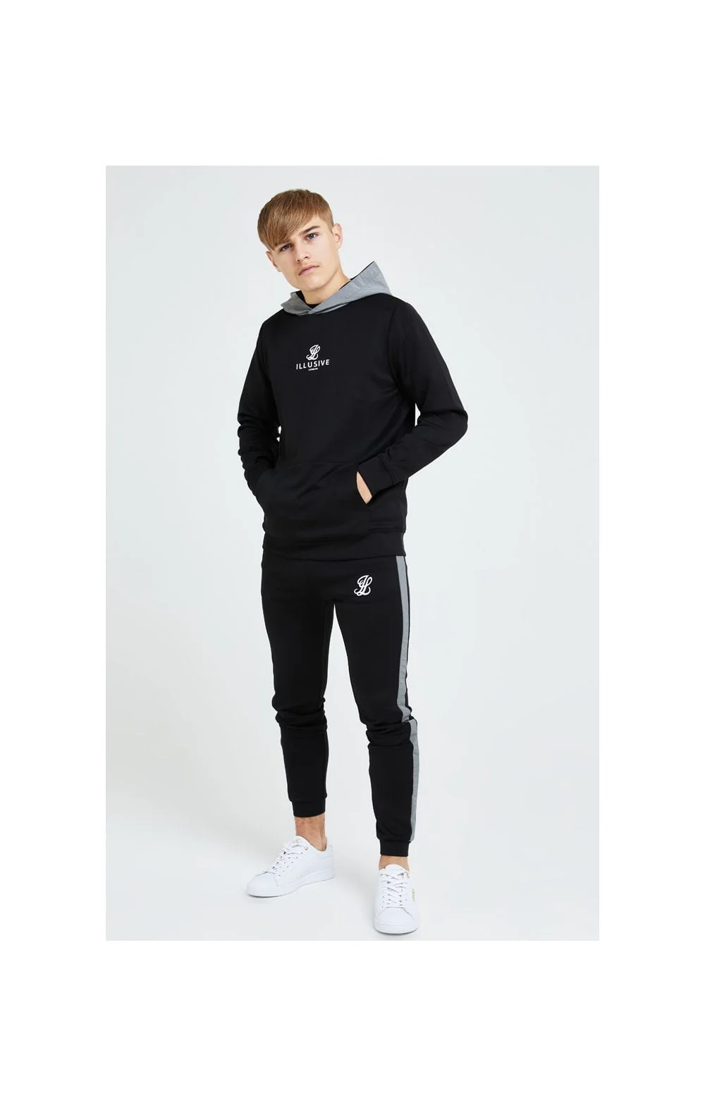 Illusive London Hybrid Overhead Hoodie - Black & Grey - Image 4