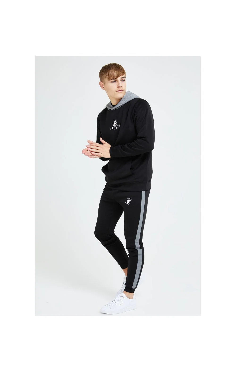 Illusive London Hybrid Overhead Hoodie - Black & Grey - Image 6