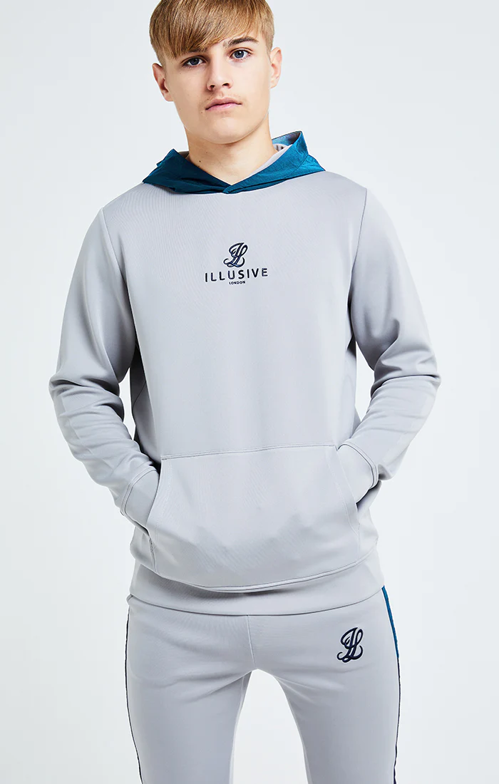 Illusive London Hybrid Overhead Hoodie - Grey & Blue - Image 2