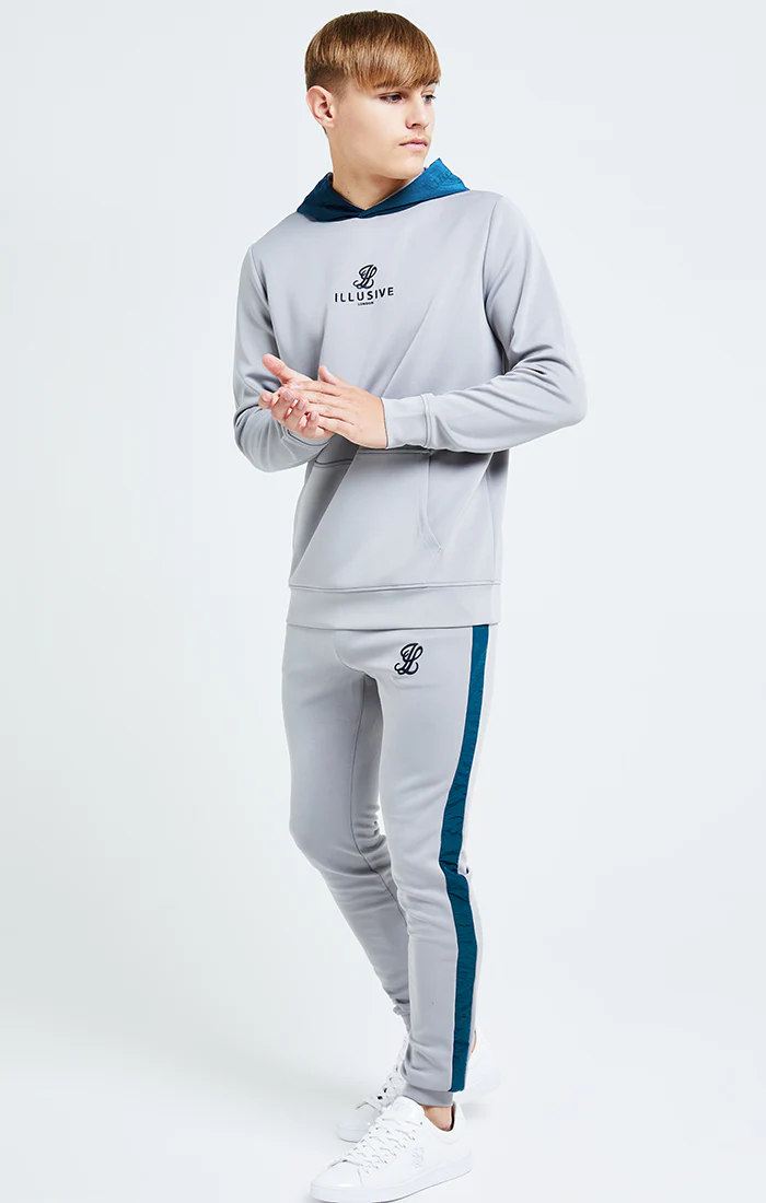 Illusive London Hybrid Overhead Hoodie - Grey & Blue - Image 3