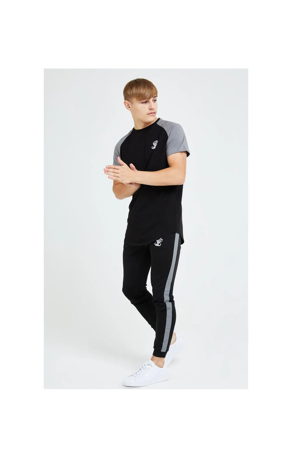 Illusive London Hybrid Raglan Tee - Black & Grey - Image 4