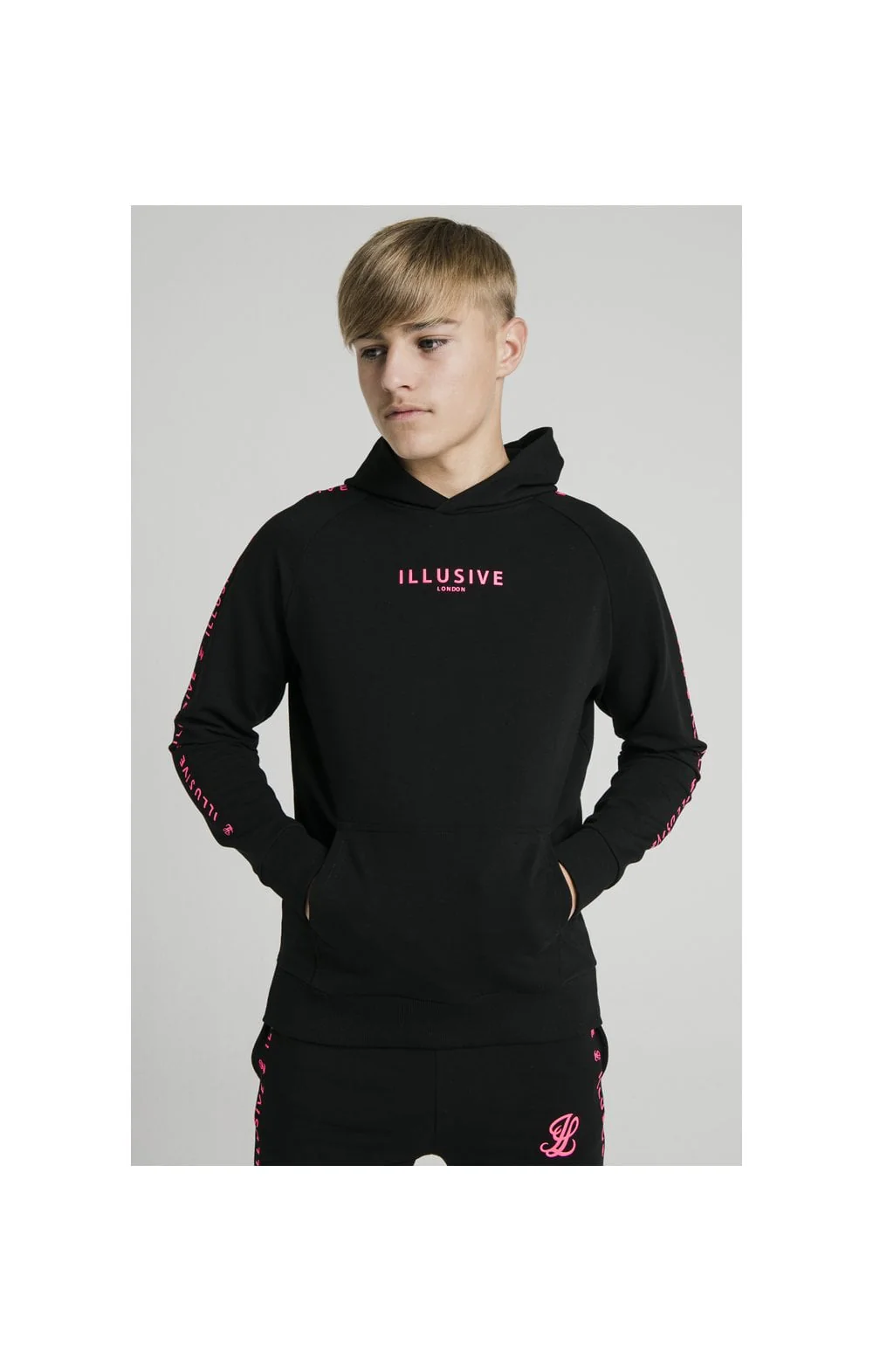 Illusive London Overhead Hoodie - Black & Neon Pink