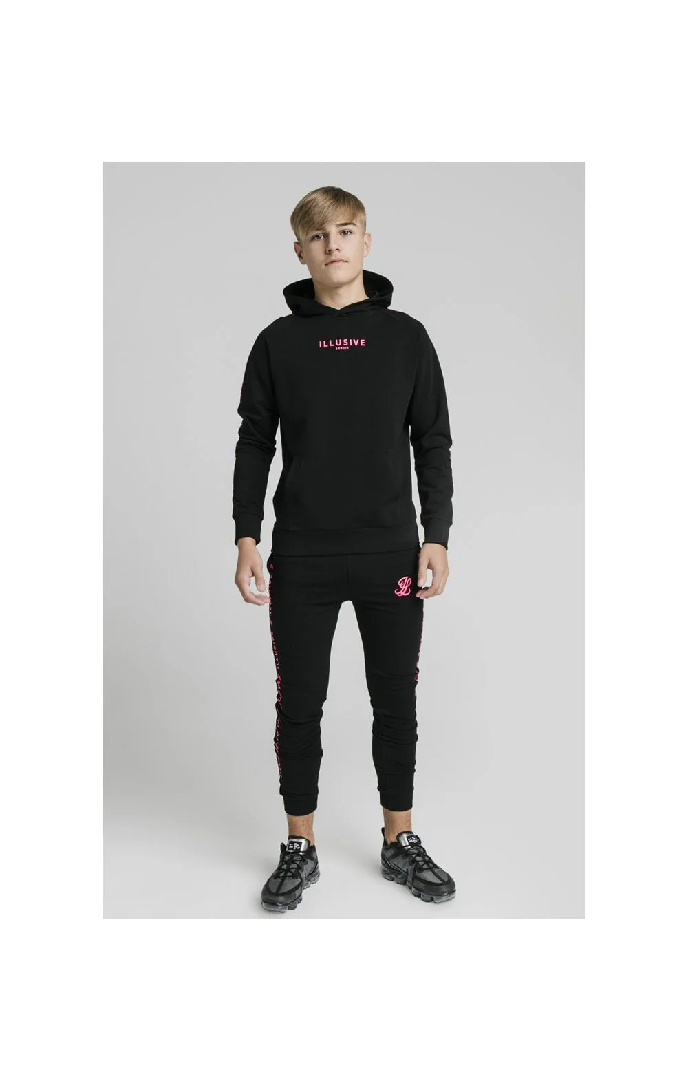 Illusive London Overhead Hoodie - Black & Neon Pink - Image 2