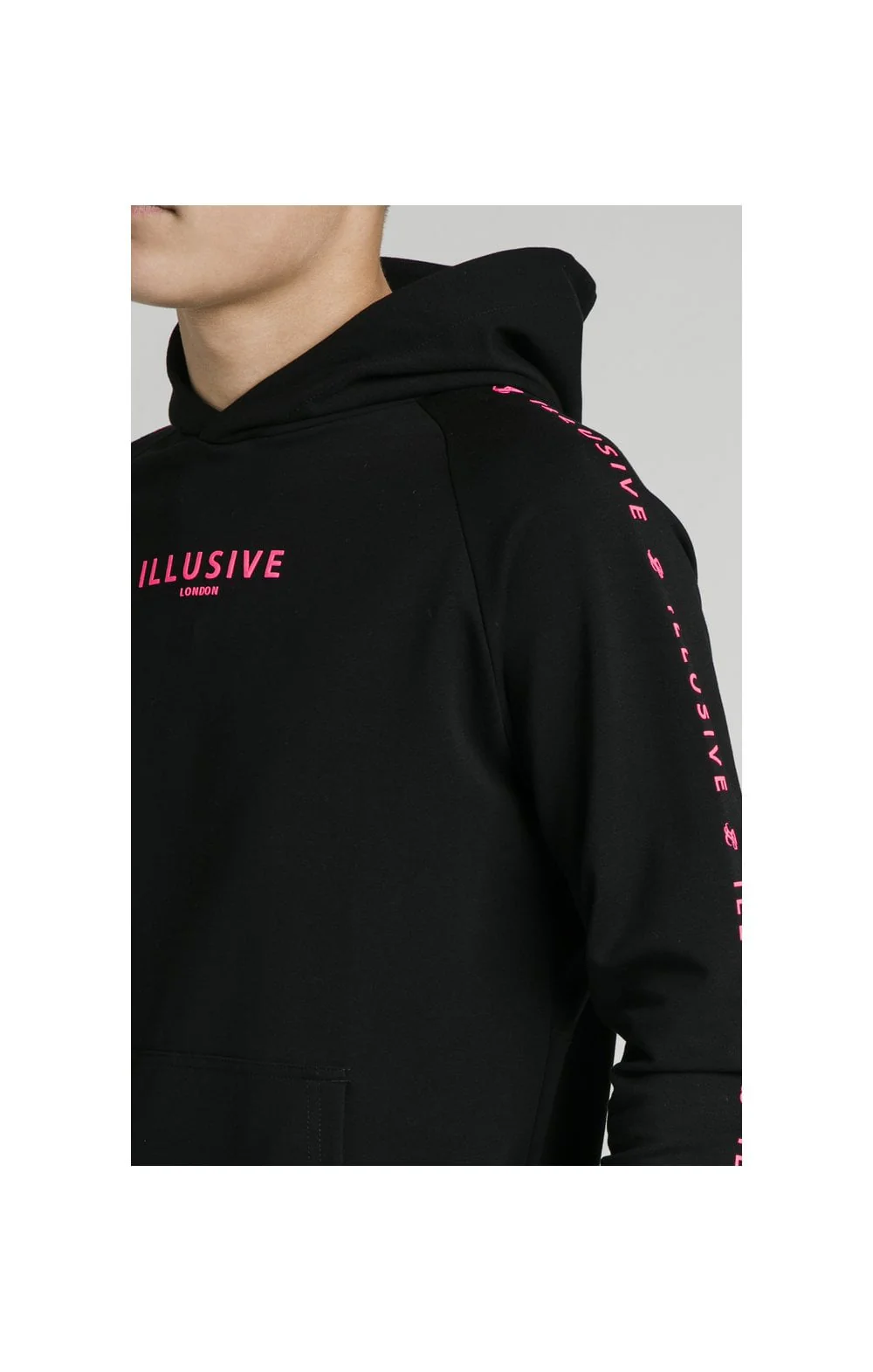 Illusive London Overhead Hoodie - Black & Neon Pink - Image 7