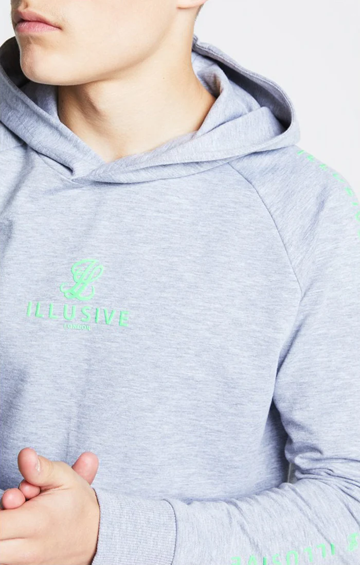Illusive London Overhead Hoodie - Grey & Neon Green - Image 2