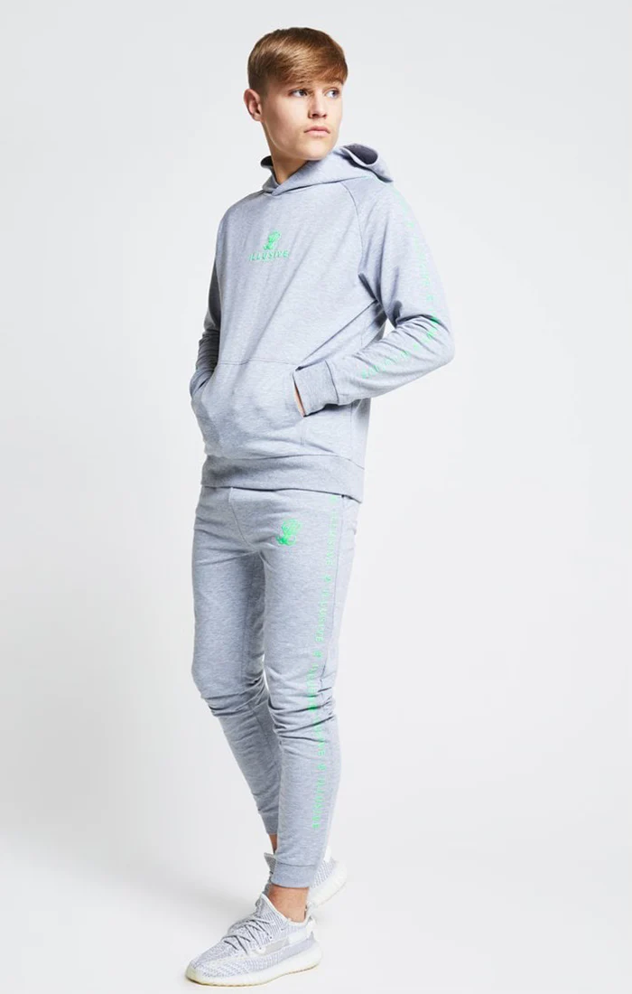 Illusive London Overhead Hoodie - Grey & Neon Green - Image 3