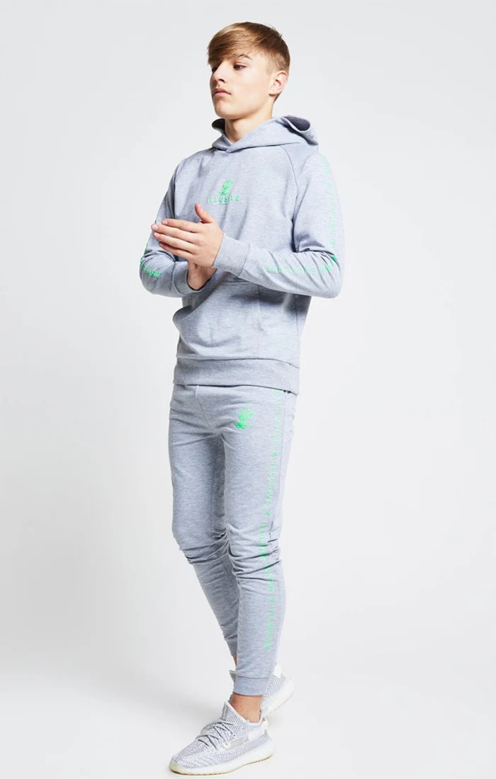 Illusive London Overhead Hoodie - Grey & Neon Green - Image 4