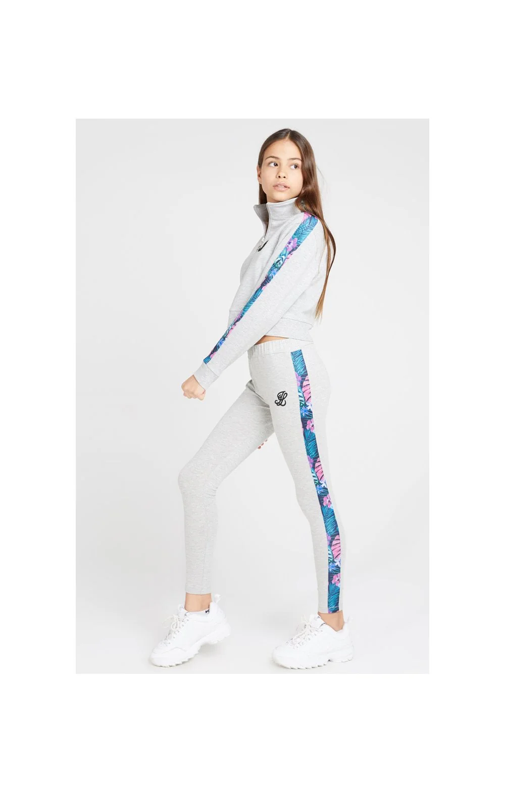Illusive London Panelled Leggings - Grey Marl & Tropical