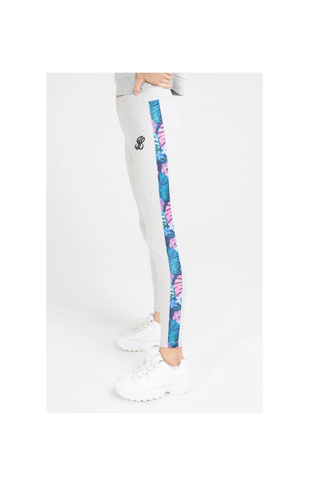Illusive London Panelled Leggings - Grey Marl & Tropical - Image 2