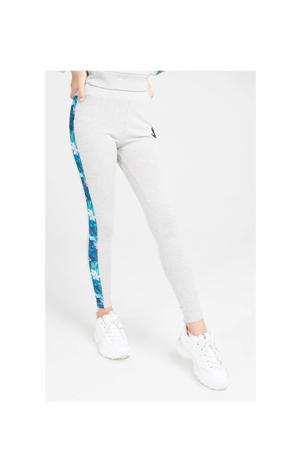 Illusive London Panelled Leggings - Grey Marl & Tropical - Image 5