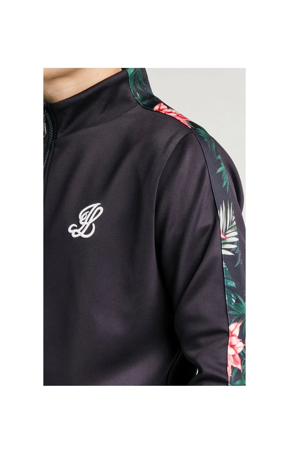 Illusive London Poly Funnel Neck Hoodie - Navy & Floral - Image 2