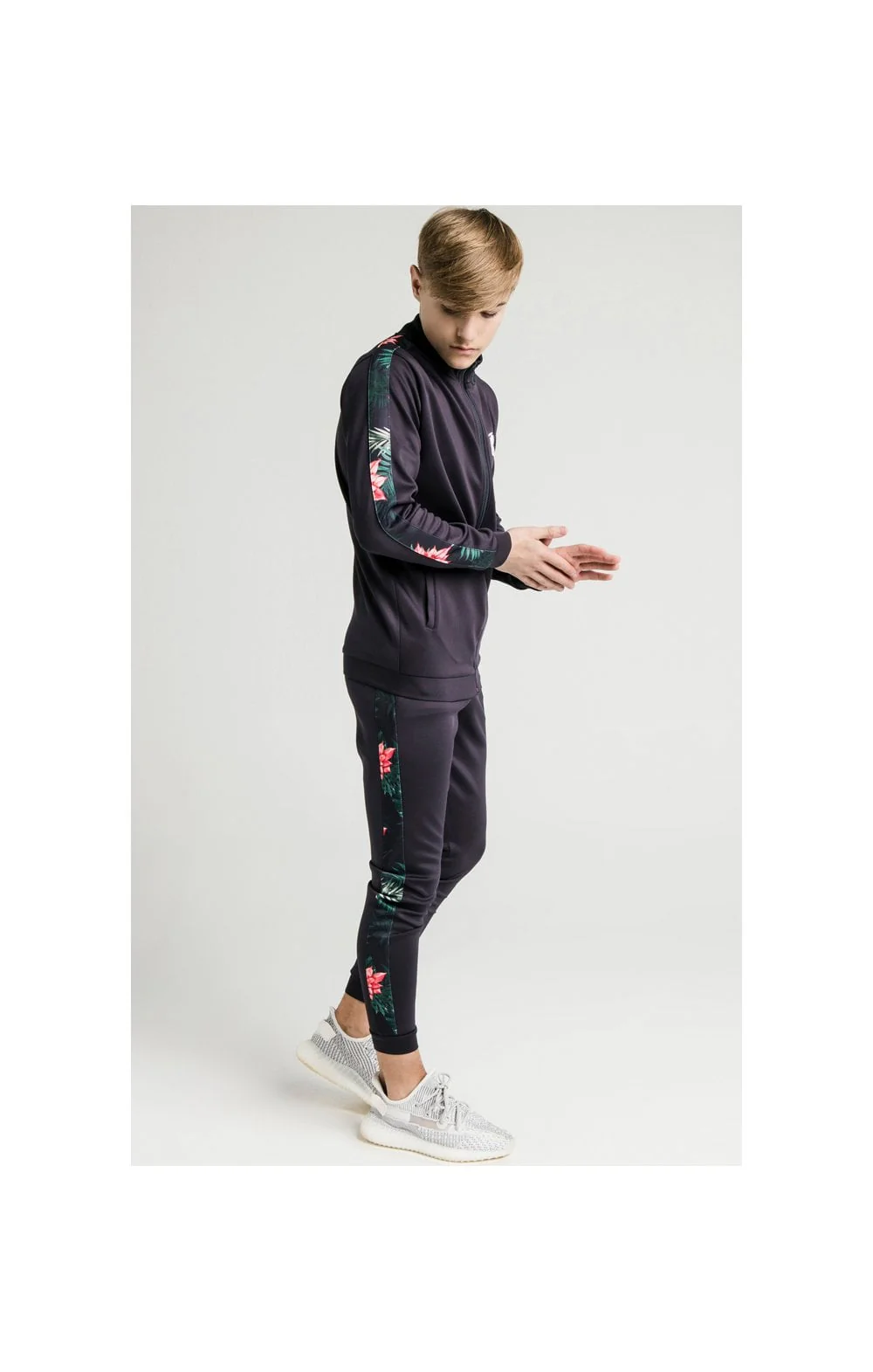 Illusive London Poly Funnel Neck Hoodie - Navy & Floral - Image 3