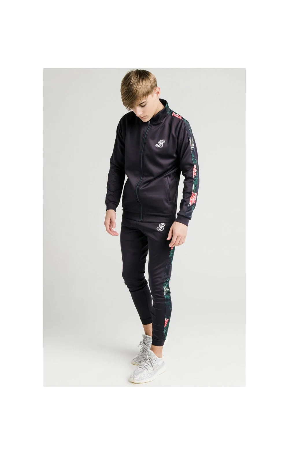 Illusive London Poly Funnel Neck Hoodie - Navy & Floral - Image 4