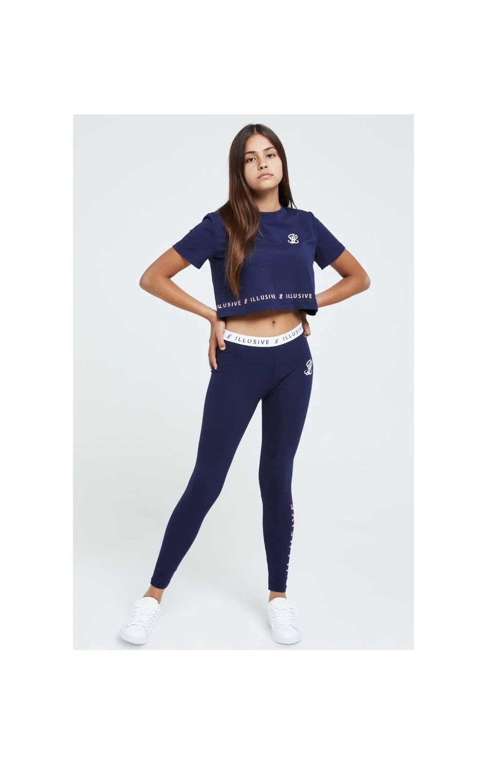 Illusive London Printed Hem Crop Tee - Navy - Image 3