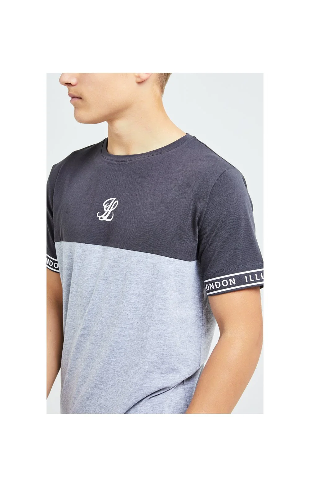 Illusive London Revere Cut And Sew Tee - Dark Grey & Light Grey Marl