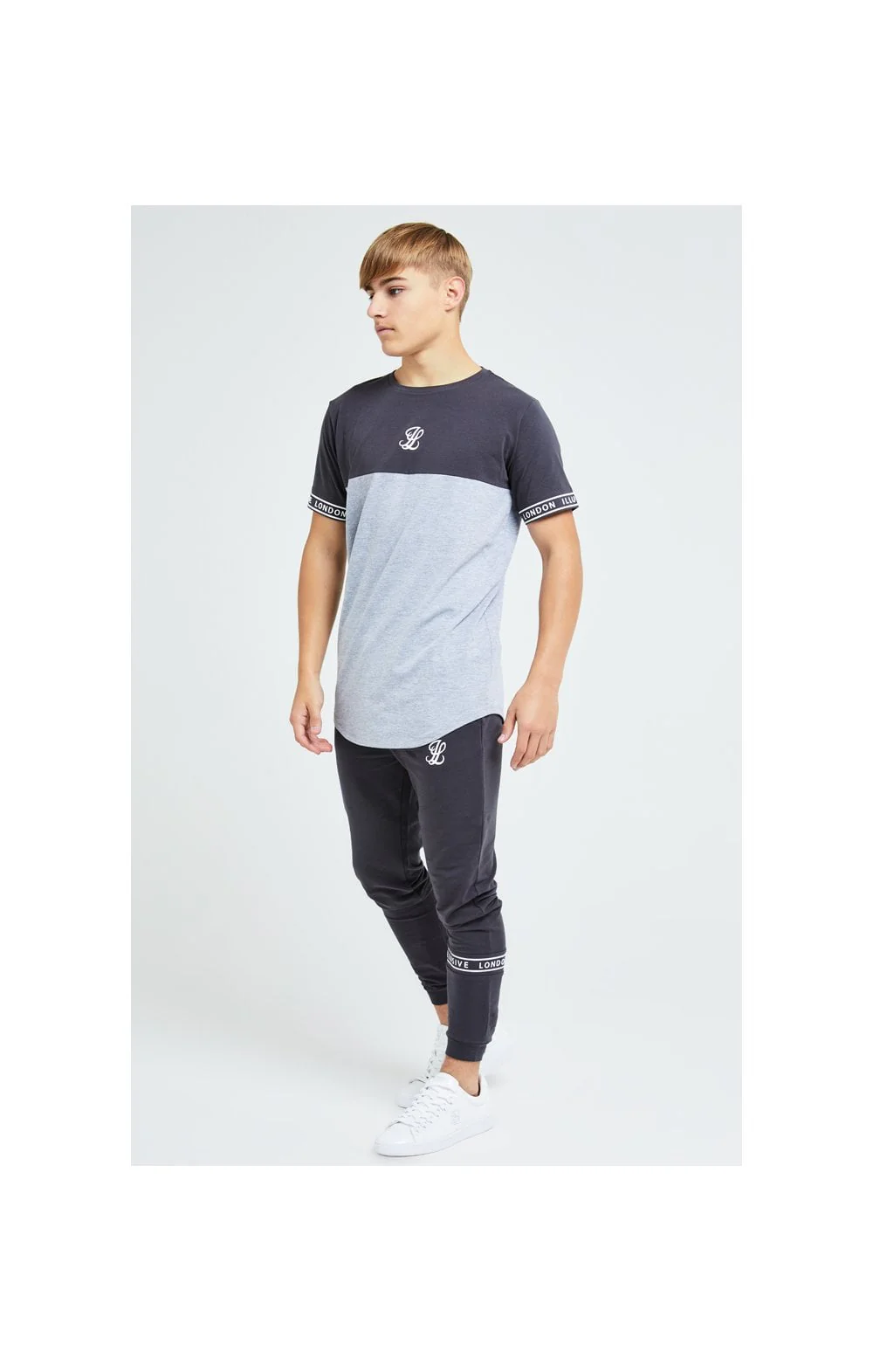 Illusive London Revere Cut And Sew Tee - Dark Grey & Light Grey Marl - Image 3