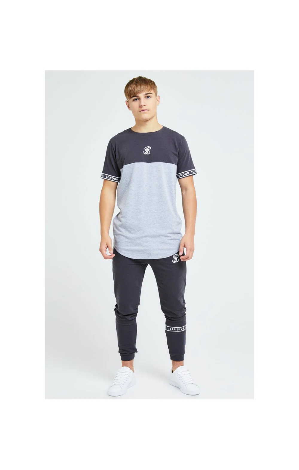 Illusive London Revere Cut And Sew Tee - Dark Grey & Light Grey Marl - Image 5